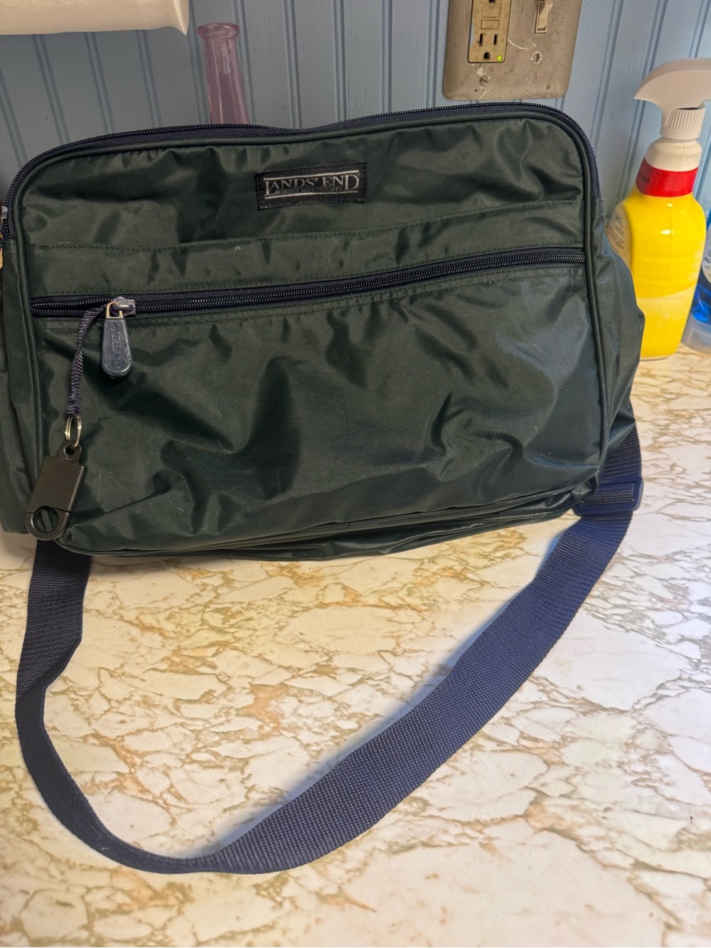 Lands' End Dark Green Diaper Bag with Navy Strap